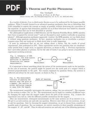 Bells Theorem and Psychic Phenomena (Article)