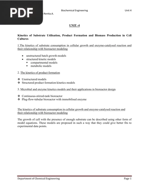 Biochemical Engineering - Unit 4