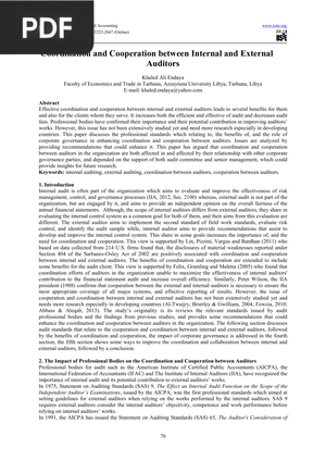 Coordination and Cooperation between Internal and External Auditors (Article)