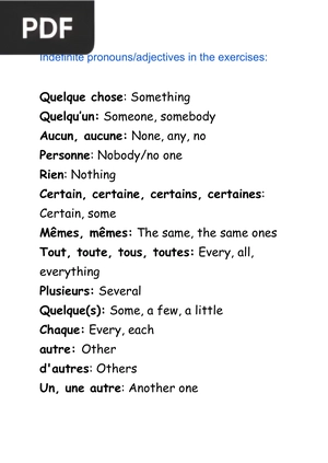 French Indefinite Pronouns and Adjectives (Article)
