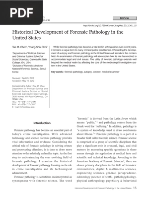 Historical Development of Forensic Pathology in the United States (Article)