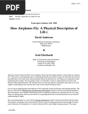 How Airplanes Fly: A Physical Description of Lift c