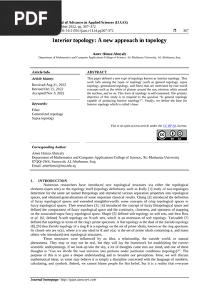 Interior topology: A new approach in topology