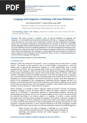 Language and Linguistics: Frolicking with Some Definitions