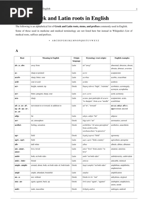 List of Greek and Latin roots in English