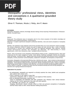 Osteopaths’ professional views, identities and conceptions e A qualitative grounded theory study