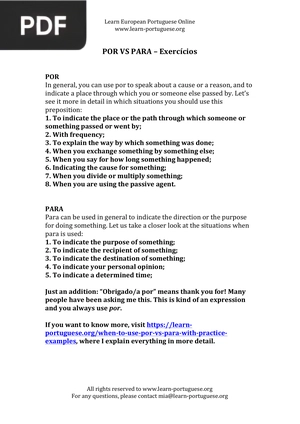 Para vs Por – Exercises