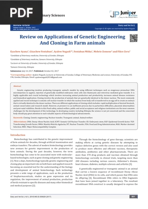 Review on Applications of Genetic Engineering And Cloning in Farm animals