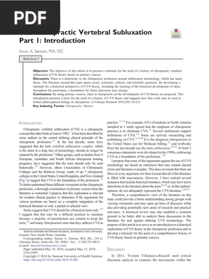 The Chiropractic Vertebral Subluxation
