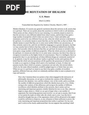 The Refutation Of Idealism