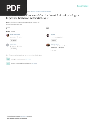 The Role of Positive Emotion and Contributions of Positive Psychology in Depression Treatment
