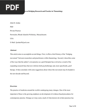 A Personal Reflection on Bridging Research and Practice in Thanatology (Article)
