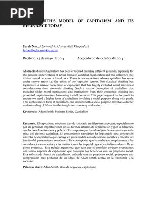 Adam Smiths Model of Capitalism and its Relevance Today