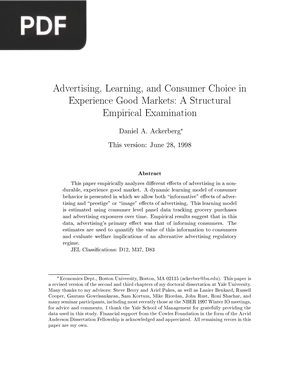 Advertising Learning and Consumer Choice in Experience Good Markets A Structural Empirical Examination