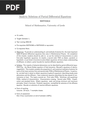 Analytic Solutions of Partial Differential Equations