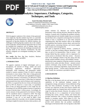 Big Data Analytics: Importance, Challenges, Categories, Techniques, and Tools (Article)