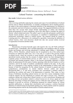Cultural Tourism Concerning the Definition