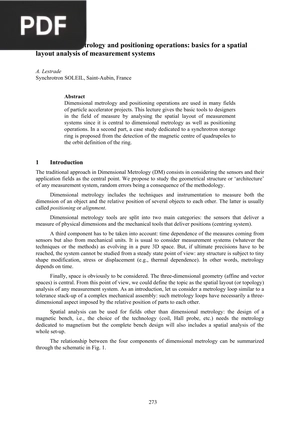 Dimensional Metrology and Positioning Operations Basics for a Spatial Layout Analysis of Measurement Systems