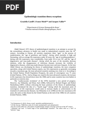 Epidemiologic Transition Theory Exceptions