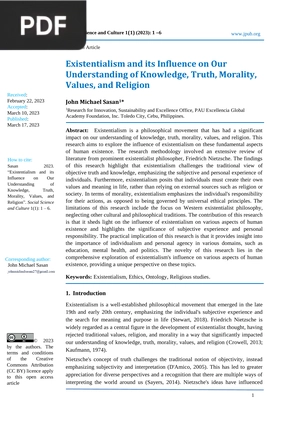 Existentialism and its Influence on Our Understanding of Knowledge, Truth, Morality, Values, and Religion (Article)