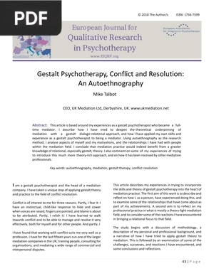 Gestalt Psychotherapy, Conflict and Resolution - An Autoethnography