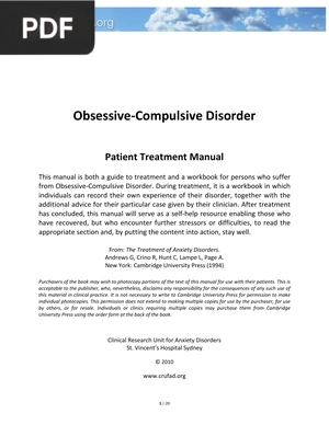 Obsessive Compulsive Disorder. Patient Treatment Manual
