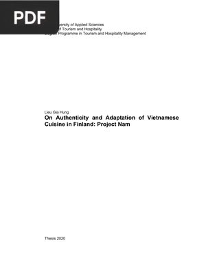 On Authenticity and Adaptation of Vietnamese Cuisine in Finland: Project Nam