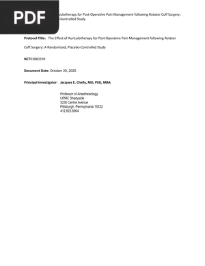 The Effect of Auriculotherapy for Post-Operative Pain Management following Rotator Cuff Surgery: A Randomized, Placebo-Controlled Study
