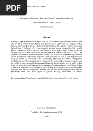 The Impact of Personality Traits and Physical Punishment on Bullying