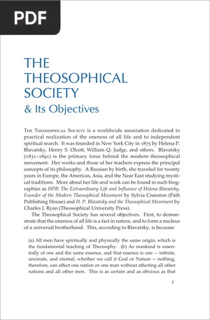 The Theosophical Society and Its Objectives (Article)