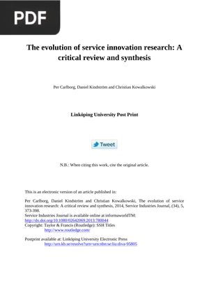 The evolution of service innovation research: A critical review and synthesis