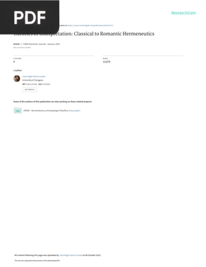 Theories of Interpretation - Classical to Romantic Hermeneutics