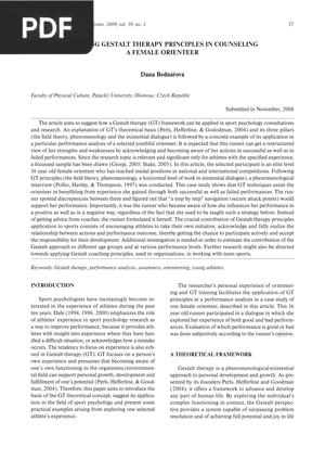 Applying gestalt therapy principles in counseling a female orienteer (Article)