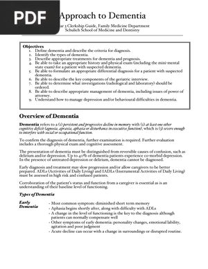 Approach to Dementia