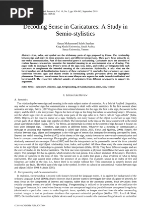 Decoding Sense in Caricatures: A Study in Semio-stylistics