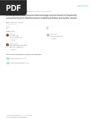 Development of a Lebanese food exchange system based on frequently consumed Eastern Mediterranean traditional dishes and Arabic sweets
