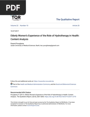 Elderly W Elderly Women’s Experience of the Role of Hy s Experience of the Role of Hydrotherapy in Health