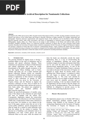 Encoded Archival Description for Numismatic Collections (Article)