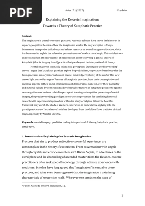 Explaining the Esoteric Imagination Towards a Theory of Kataphatic Practice