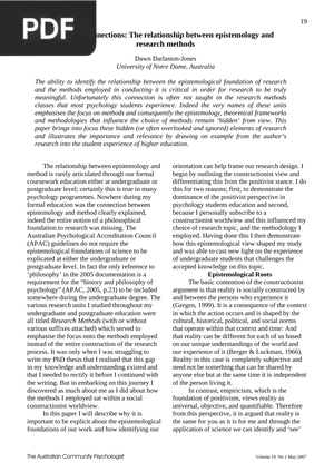 Making Connections The Relationship Between Epistemology and Research Methods (Article)