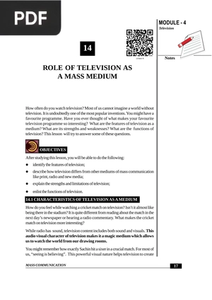 Role of Television as a Mass Medium