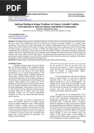 Spiritual Healing in Kongo Tradition Its Nature Scientific Validity Generalization to African Cultures and Modern Continuation (Article)