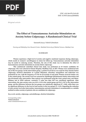 The Effect of Transcutaneous Auricular Stimulation on Anxiety before Colposcopy: A Randomized Clinical Trial (Article)