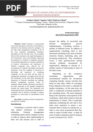 The Importance Of Consulting In Contemporary Business Management (Article)