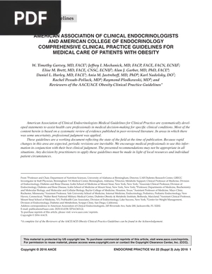 Comprehensive Clinical Practice Guidelines for Medical Care of Patients with Obesity