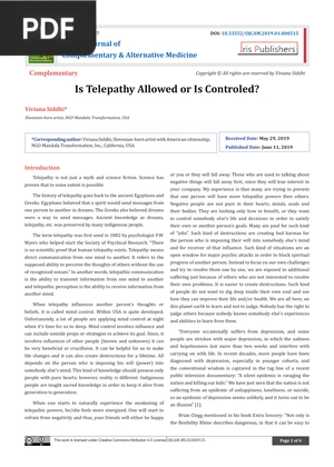Is Telepathy Allowed or Is Controled?