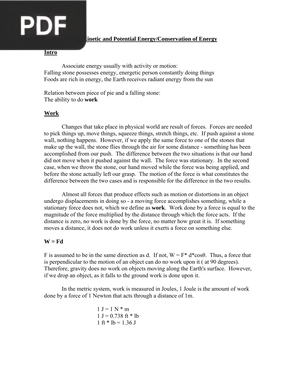 Kinetic and Potential Energy - Conservation of Energy