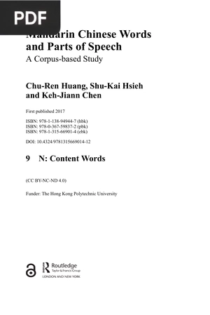Mandarin Chinese Words and Parts of Speech