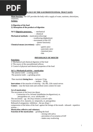 Physiology of the gastrointestinal tract (GIT)
