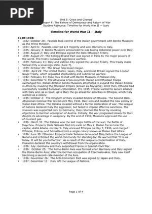 Timeline for World War II Italy